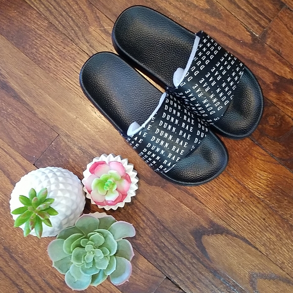 Rae Dunn Shoes - White on black Slides